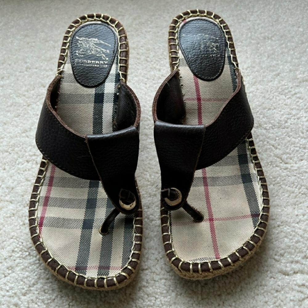 Burberry wedge Brown Nova Check leather espradrille slides